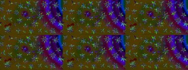 Düz Çiçek Elementleri Tasarımı. Kahverengi ve yeşil renkli çiçekler. Sevimli çiçek raster deseni. Renkli Yaz Teması çizim şablonu.