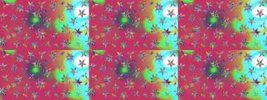 Düz Çiçek Elementleri Tasarımı. Renkli Yaz Temalı eskiz kalıbı. Pembe ve mavi renkte çiçekler. Raster illüstrasyonunda çiçek deseni çizimi.