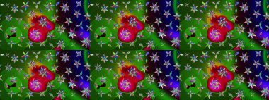 Yeşil ve mavi renklerde. Raster illüstrasyonu. Çiçek buketleriyle klasik tarzda eskiz deseni.