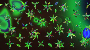 Düz Çiçek Elementleri Tasarımı. Renkli Bahar Teması eskiz kalıbı. Yeşil ve gri renkli çiçekler. Raster illüstrasyonunda çiçek deseni çizimi.