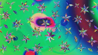 Çiçekli zambakların eskiz geçmişi. Parlak çiçekli kolaj çiçekleri yeşil ve mavi. Çiçek tasarımı için inanılmaz kolaj cennet tarzı..