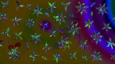 Kahverengi ve yeşil renkli çiçekler. Sevimli çiçek raster deseni. Düz Çiçek Elementleri Tasarımı. Renkli Yaz Teması çizim şablonu.