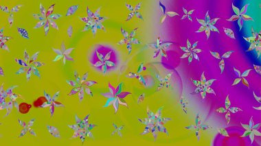 Küçük çiçekteki sevimli çiçek deseni. Yeşil ve mor renkte çiçekler.