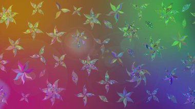 Modern çiçek arkaplanı. Moda baskıları için zarif bir şablon. Parlak renkli çiçekleri ve kahverengi ve mor renkli yaprakları olan harika bir çiçek deseni. Halk stili.