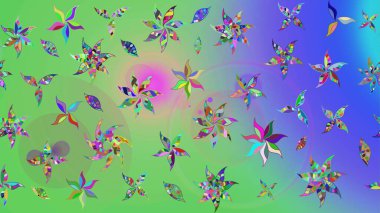 Yeşil ve mavi renklerde. Raster illüstrasyonu. Çiçekli güzel suluboya desen.