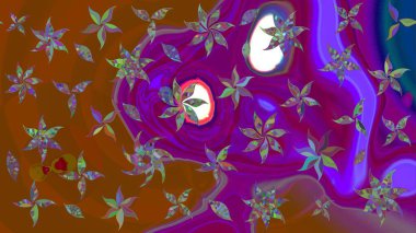 Üst manzara, yumuşak stil. Çiçek kompozisyonu, el boyası, hassas şablon. Sevgililer günü ve tebrik kartı konsepti için şık bir davetiye. Mor ve kahverengi renkte manzaralı çiçek deseni.