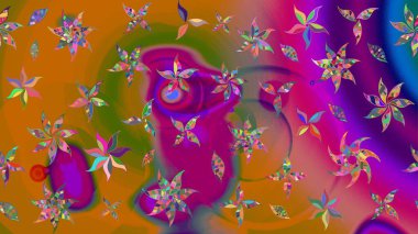 Suluboya, elle çizilmiş. Eskiz arkaplan modeli. Raster illüstrasyonu. Turuncu ve mor yapraklı yabani çiçekler.