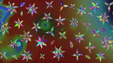 Raster illüstrasyonu. Kahverengi ve yeşil renklerde yaz çiçekleri. Raster çiçek desenli ve çiçekli..