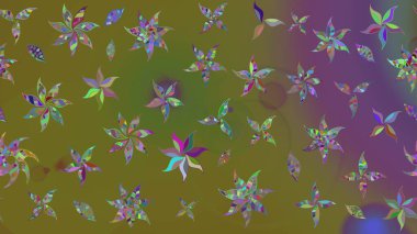 Kahverengi ve yeşil renkli çiçekler. Şirin çiçek elementleri. Raster illüstrasyonu. Çizim.