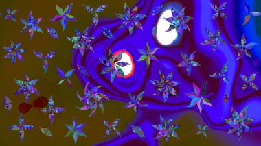 Kahverengi ve mor renkli çiçekler. Renkli Yaz Temalı eskiz kalıbı. Düz Çiçek Elementleri Tasarımı. Çiçekli retro deseni çiz.