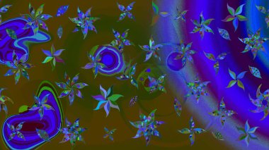 Soyut etnik raster çizim kalıbı. Arkaplan dokusu, duvar kağıdı, kahverengi ve mavi renkli çiçek teması. Kabile sanatı boho baskısı, klasik çiçek arkaplanı.