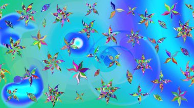 Mavi ve yeşil renklerde. Raster illüstrasyonu. Çiçekli güzel suluboya desen.