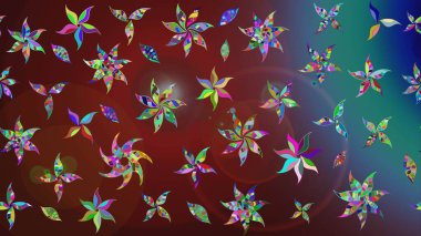 Kahverengi ve mavi renkli çiçekler. Hediye ambalaj kağıdı, tebrik kartları, posterler ve pankart tasarımı. Raster düz çiçek çizim deseni.