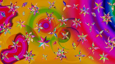 Çiçekli yaz çiçekleri. Küçük çiçekte güzel bir desen. Robot resim. Motley illüstrasyonu. Küçük renkli çiçekler. Moda baskıları için zarif bir şablon.