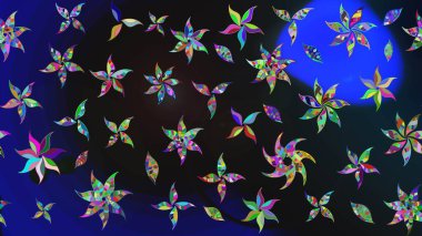 Çiçekli karalama şeklinde Raster çiçek deseni. Nazik, sevimli çiçek arkaplanı. Gri ve mavi renkte çiçekler.