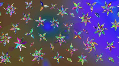 Raster illüstrasyonundaki çiçek desenli çizim. Mor ve kahverengi renkte çiçekler.