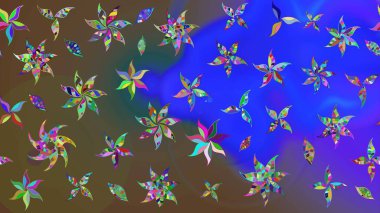 Raster çiçek izi. Çiçek mavisi ve kahverengi çizim deseni. Klasik taslak çizimi. Raster Yumuşak kumaş deseni.