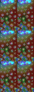 Raster illüstrasyonundaki çiçek desenli çizim. Kahverengi ve yeşil renkte çiçekler.