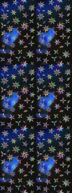 Hint süsü. Çizim kalıbı. Gri ve mavi renklerde. Raster illüstrasyonu. Çiçek duvar kağıdı. Renkli süs kenarı.