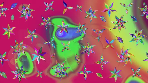 Kumaş desenli papatya çiçeği detayı. Yeşil ve morumsu renkte çiçekler.