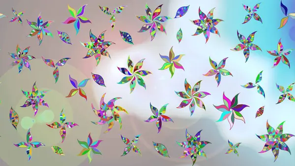 Düz Çiçek Elementleri Tasarımı. Renkli Bahar Teması eskiz kalıbı. Raster..