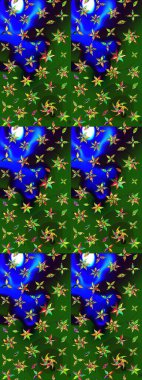 Yeşil ve mavi renkte çiçekler. Düz Çiçek Elementleri Tasarımı. Sevimli çiçek raster deseni. Renkli Bahar Teması çizim şablonu.