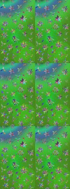 Parlak renkli fantezi çiçekleri, yapraklar yeşil ve mavi renkli tomurcuklar yeşil ve mavi. Suluboya el çizimi elementli çiçek çizimi deseni.