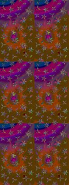 Tekstil, kumaş, kapaklar, duvar kağıtları, baskı, naylon, koleksiyon defteri, örgü, dekupaj için güzel bir eskiz. Millefleur 'lar. Küçük kahverengi ve mor renkte güzel bir besin torbası deseni, çiçekler..