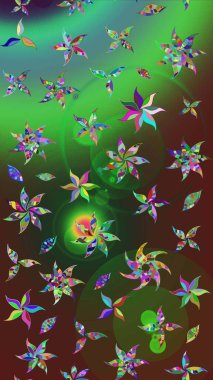 Düz Çiçek Elementleri Tasarımı. Taslak desenli, modaya uygun kumaş deseni. Şirin çiçek elementleri. Raster illüstrasyonu. Renkli Bahar Teması çizim şablonu.