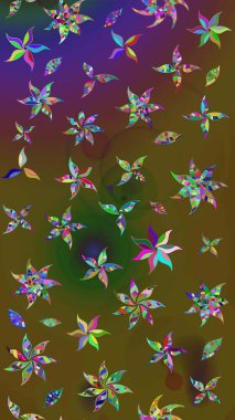 Renkli Bahar Teması eskiz kalıbı. Raster illüstrasyonundaki çiçek desenli çizim. Süslü kumaş deseni. Düz Çiçek Elementleri Tasarımı.