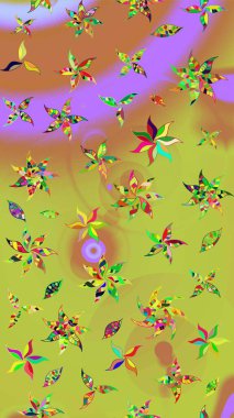 Raster illüstrasyonundaki çiçek desenli çizim. Yeşil ve kahverengi renkte çiçekler.