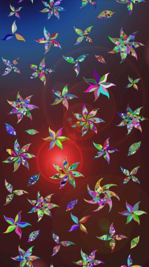 Raster illüstrasyonu. Şirin çiçek elementleri. Kahverengi ve mor renkli çiçekler. Çizim.