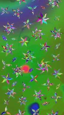 Renkli çiçekler. Hediye ambalaj kağıdı, tebrik kartları, posterler ve pankart tasarımı. Raster düz çiçek çizim deseni.