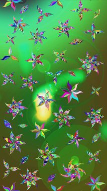 Raster illüstrasyonundaki çiçek desenli çizim. Suluboya tarzında renkler üzerine çiçekler.