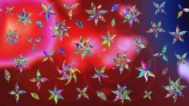 Raster illüstrasyonu. Kırmızı ve pembe renkte çiçekler. Çizim çiçek deseni duvar kağıdı için kullanılabilir.