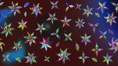 Kahverengi ve mavi renkli çiçekler. Raster illüstrasyonunda çiçek deseni çizimi.