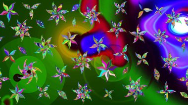 Yeşil ve mavi renkte güzel bir tekstil. Suluboya çiçekli çiçek deseni. Raster illüstrasyonu.