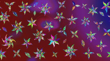 Suluboya çiçekli çiçek deseni. Raster illüstrasyonu. Kırmızı ve mor renkli Asyalı tekstil.