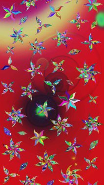 Çiçekli karalama şeklinde Raster çiçek deseni. Kibar, bahar çiçekleri kırmızı ve nötr renklerde. Raster illüstrasyonu.