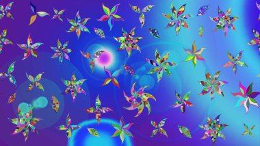 Suluboya çiçekli çiçek deseni. Raster illüstrasyonu. Mavi ve mor renkli Asya tekstili.