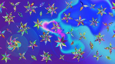 Küçük çiçekte güzel bir desen. Küçük renkli çiçekler. Mavi ve mor çiçekli bahar çiçekleri. Motley illüstrasyonu. Moda baskıları için zarif bir şablon.