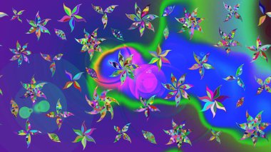 Renkli Yaz Temalı eskiz kalıbı. Çiçekli eskiz çizimi. Düz Çiçek Elementleri Tasarımı. Mavi ve mor renkte çiçekler.