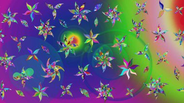 Düz Çiçek Elementleri Tasarımı. Çiçeksel fantezi tasarımı ve parlak bir arka plan çizimi. Renkli Bahar Teması çizim şablonu.