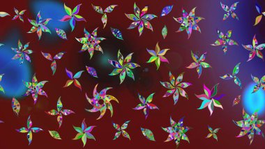 Düz Çiçek Elementleri Tasarımı. Eskiz klasiği. Renkli Bahar Teması eskiz kalıbı. Raster Şirin kumaş deseni.