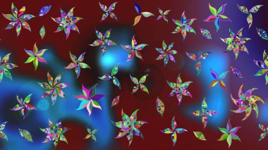 Raster suluboya çiçek deseni, narin çiçekler, mavi ve kahverengi çiçekler, tebrik kartı şablonu. Güzel kumaş deseni.