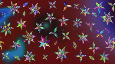 Raster illüstrasyonu. Kırmızı ve kahverengi renklere karalamalar çizilmiş çiçek deseni.