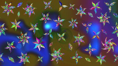 Asya tekstil tarzında. Raster illüstrasyonu. Renkli çiçekler. Çiçek desenli çizim. Raster illüstrasyonu.