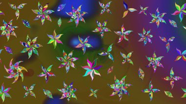 Düz Çiçek Elementleri Tasarımı. Renkli Bahar Teması eskiz kalıbı. Renkli şirin çiçek deseni. Raster Modaya uygun kumaş deseni.