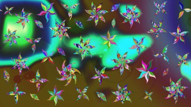 Yeşil ve kahverengi renkli çiçekler. Çiçek desenli eskiz. Tişört baskısı için çiçek boyama rasteriName.