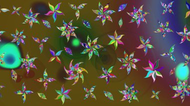 Yeşil ve kahverengi renkli çiçekler. El çizimi çiçekli soyut çizim kalıbı. Raster illüstrasyonu.